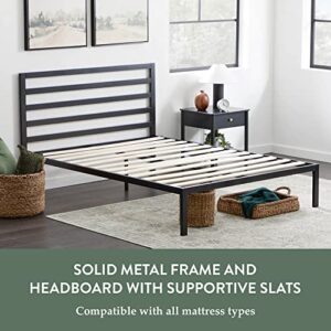 Edenbrook Cassidy Metal Platform Bed Frame with Metal Headboard - Box Spring Not Required - Wood Slat Support,Black,Twin