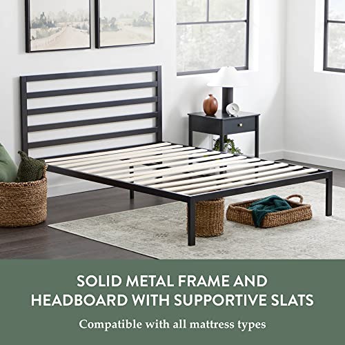 Edenbrook Cassidy Metal Platform Bed Frame with Metal Headboard - Box Spring Not Required - Wood Slat Support,Black,Twin