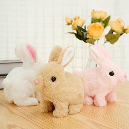 3 Pcs Electric Rabbit Toys, Educational Interactive Toy Can Walk and Talk Electric Simulation Plush Rabbit Walking and Twitch Nose Plush Animal Toy Soft Funny Interactive Toys for Toddlers Kids