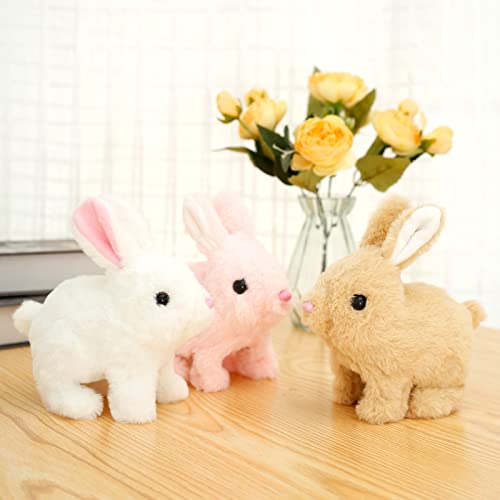 3 Pcs Electric Rabbit Toys, Educational Interactive Toy Can Walk and Talk Electric Simulation Plush Rabbit Walking and Twitch Nose Plush Animal Toy Soft Funny Interactive Toys for Toddlers Kids