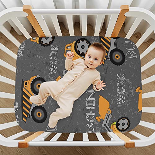 Mazeann Build Truck Car Crib Sheets Soft Breathable Fitted Baby Crib Sheets Mattress Cover for Girl Boys, 52" x 28" x 9"