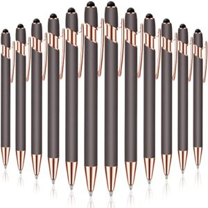 12 pieces ballpoint pen with stylus tip, 1.0 mm black ink metal pen stylus pen for touch screens, 2 in 1 stylus ballpoint pen (gray and rose gold)
