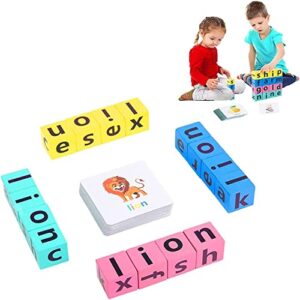 crossword puzzle, matching letter game, premium wooden alphabet flash cards matching sight words abc letters, wooden blocks spelling game,wooden fun spelling words with cards,for ages 3-5 kids (1 set)