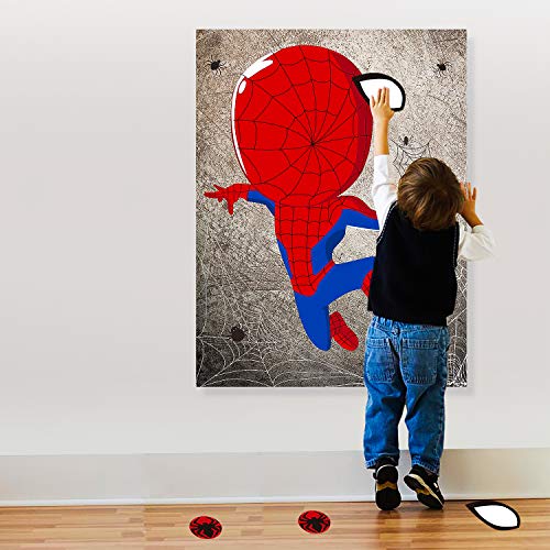 30pcs Spider Super Hero Kids Party Stickers Game, Pin The Eyes Chest Signs and Spiderweb On Large Spider Super Hero Poster Good for Big Superhero Birthday Party, Kid Room Wall Decor, Hero Party Favor