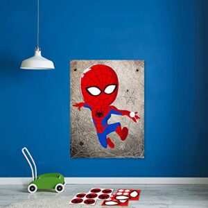 30pcs Spider Super Hero Kids Party Stickers Game, Pin The Eyes Chest Signs and Spiderweb On Large Spider Super Hero Poster Good for Big Superhero Birthday Party, Kid Room Wall Decor, Hero Party Favor