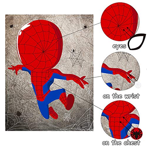 30pcs Spider Super Hero Kids Party Stickers Game, Pin The Eyes Chest Signs and Spiderweb On Large Spider Super Hero Poster Good for Big Superhero Birthday Party, Kid Room Wall Decor, Hero Party Favor