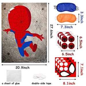 30pcs Spider Super Hero Kids Party Stickers Game, Pin The Eyes Chest Signs and Spiderweb On Large Spider Super Hero Poster Good for Big Superhero Birthday Party, Kid Room Wall Decor, Hero Party Favor