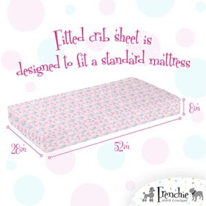 Frenchie Mini Couture, Fitted Crib Sheet Single, 100% Woven Cotton, Toddler Fitted Sheet, Fits Standard Size Baby Mattress 28 x 52 x 8in, Butterfly (Pink)