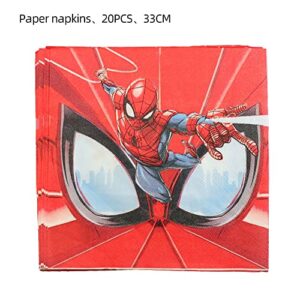 41 pcs Red Spiderman-Themed Party Supplies, 20 Plates, 20 Napkins and 1 Tablecloth, Spiderman Birthday Party Decorations for Boys and Girls