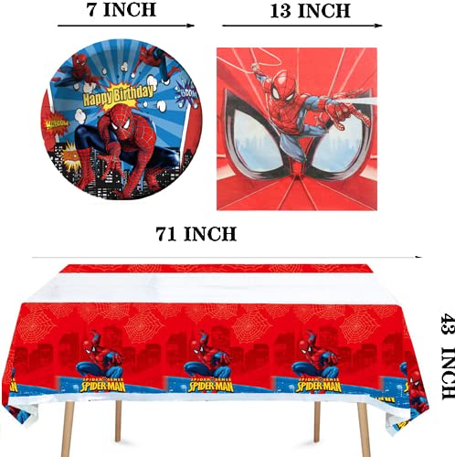 41 pcs Red Spiderman-Themed Party Supplies, 20 Plates, 20 Napkins and 1 Tablecloth, Spiderman Birthday Party Decorations for Boys and Girls