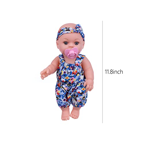 Kids Toys 12 Inch Reborn Baby Dolls for 2-5 Year Old Realistic Girl Doll Soft Vinyl Body Educational Toys Room Decor Hug Sleep Birthday Gifts Cute Stuff Sensory Toys Photography Props (Blue)