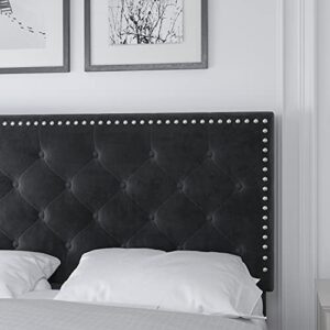 HOMBCK Upholstered Bed Frame Queen with Button Tufted Headboard, Queen Bed Frame No Box Spring Needed, Under Bed Storage, Wooden Slats Support, Noise-Free, Easy Assembly, Black