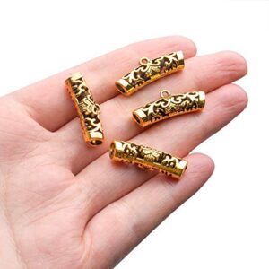 Tibetan Bail Connector,50pcs Antique Golden Tube Bail Beads Alloy Hanger Links Long Hollow Spacer Beads with Loop for Bracelet Necklace DIY Jewelry Making,10x7x25mm