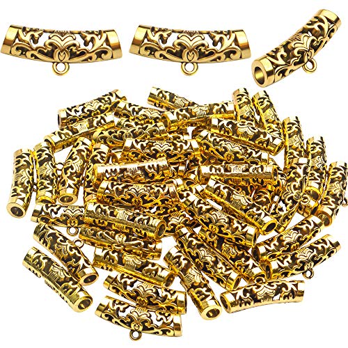 Tibetan Bail Connector,50pcs Antique Golden Tube Bail Beads Alloy Hanger Links Long Hollow Spacer Beads with Loop for Bracelet Necklace DIY Jewelry Making,10x7x25mm