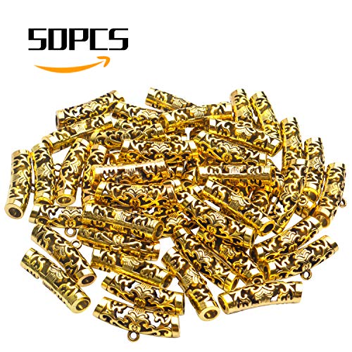 Tibetan Bail Connector,50pcs Antique Golden Tube Bail Beads Alloy Hanger Links Long Hollow Spacer Beads with Loop for Bracelet Necklace DIY Jewelry Making,10x7x25mm