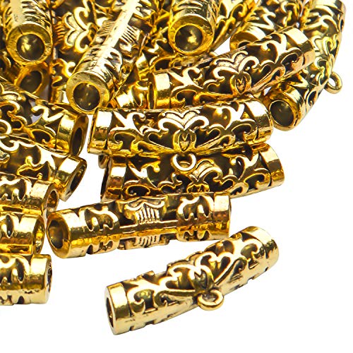 Tibetan Bail Connector,50pcs Antique Golden Tube Bail Beads Alloy Hanger Links Long Hollow Spacer Beads with Loop for Bracelet Necklace DIY Jewelry Making,10x7x25mm