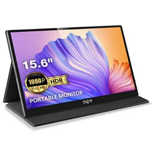qqh portable monitor, 15.6" monitor for laptop fhd 1080p usb c computer display ips second screen, mini hdmi gaming monitor with smart cover, dual speakers external monitor for phone pc mac xbox ps4