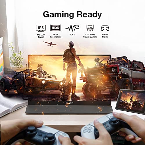 QQH Portable Monitor, 15.6" Monitor for Laptop FHD 1080P USB C Computer Display IPS Second Screen, Mini HDMI Gaming Monitor with Smart Cover, Dual Speakers External Monitor for Phone PC MAC Xbox PS4
