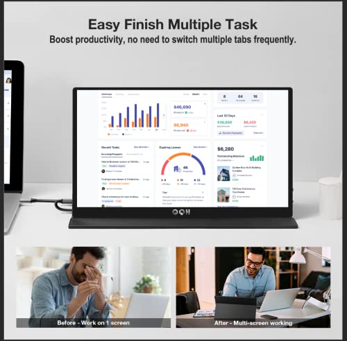 QQH Portable Monitor, 15.6" Monitor for Laptop FHD 1080P USB C Computer Display IPS Second Screen, Mini HDMI Gaming Monitor with Smart Cover, Dual Speakers External Monitor for Phone PC MAC Xbox PS4