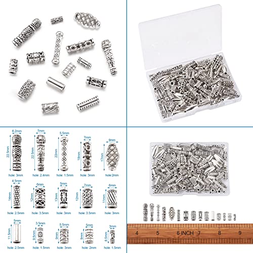 KISSITTY 150pcs/box 15 Style Antique Silver Tibetan Spacer Tube Beads Alloy Metal Charms for Bracelet Necklace Jewelry Making