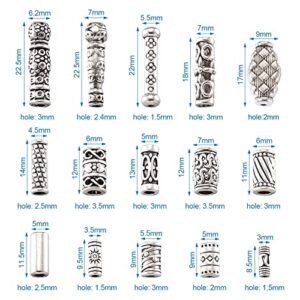KISSITTY 150pcs/box 15 Style Antique Silver Tibetan Spacer Tube Beads Alloy Metal Charms for Bracelet Necklace Jewelry Making