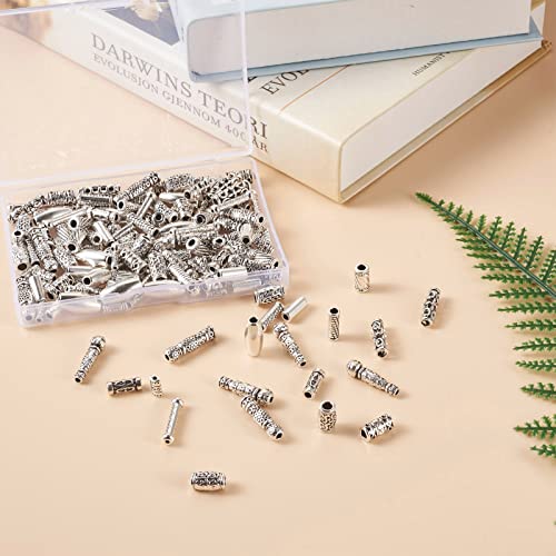 KISSITTY 150pcs/box 15 Style Antique Silver Tibetan Spacer Tube Beads Alloy Metal Charms for Bracelet Necklace Jewelry Making