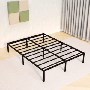 ALDRICH 14 Inch Metal King Size Bed Frame - Double Black Basic Anti Squeak Steel Slats Platform, Easy Assembly Heavy Duty Noise Free Bedframes, No Box Spring Needed