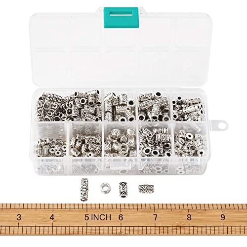 KISSITTY 300pcs/Box Tibetan Antique Silver Column Spacer Beads Tube Charm Beard Beads for Men 4.5mm-18mm for DIY Jewelry Craft Making 1.5mm-4.5mm Hole