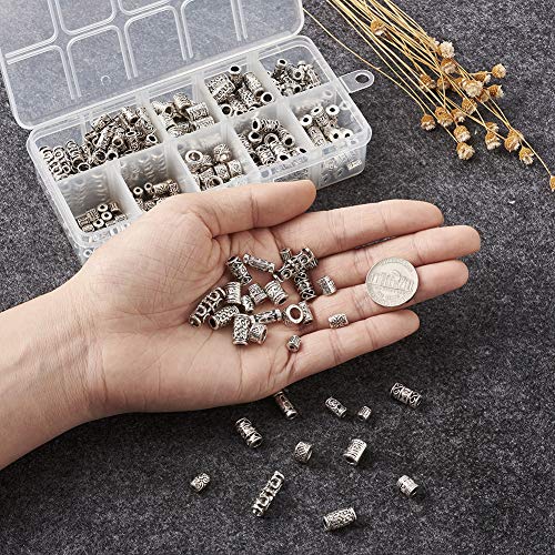 KISSITTY 300pcs/Box Tibetan Antique Silver Column Spacer Beads Tube Charm Beard Beads for Men 4.5mm-18mm for DIY Jewelry Craft Making 1.5mm-4.5mm Hole