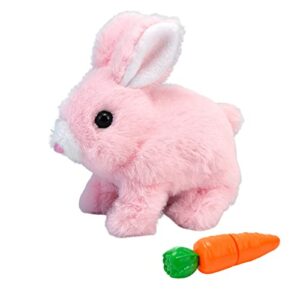 easter plush bunny toy, electric rabbit toys educational interactive toy can hopping wiggle ears twitch nose, easter gift for children, cute bunny with carrot easter plush stuffed bunny toy (pink)