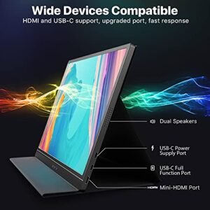 KYY Portable Monitor 15.6'' FHD 1080P Portable Laptop Monitor USB C HDMI Gaming Monitor Ultra-Slim IPS Display w/Smart Cover & Speakers, Plug&Play, External Monitor for Laptop PC Phone Mac Xbox PS4