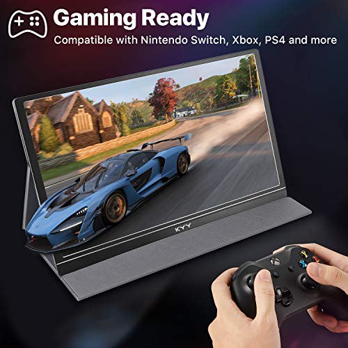 KYY Portable Monitor 15.6'' FHD 1080P Portable Laptop Monitor USB C HDMI Gaming Monitor Ultra-Slim IPS Display w/Smart Cover & Speakers, Plug&Play, External Monitor for Laptop PC Phone Mac Xbox PS4