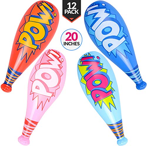 Pow Inflatable Baseball Bats - (Pack of 12) Oversized 20 Inch Inflatable Toy Bat, Carnival Prizes, Goodie Bag Favors or Superhero Birthday Party Prizes for Kids by Bedwina