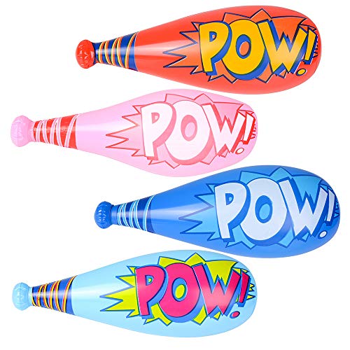 Pow Inflatable Baseball Bats - (Pack of 12) Oversized 20 Inch Inflatable Toy Bat, Carnival Prizes, Goodie Bag Favors or Superhero Birthday Party Prizes for Kids by Bedwina