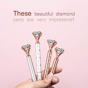 12 PCS Diamond Pen With Big Crystal Bling Metal Ballpoint Pen, Office Supplies And School, Rose Gold/White Rose Polka Dot/Silver/Rose Gold With White Polka Dots, Includes 12 Pen Refills