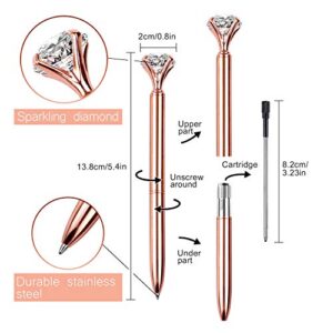 12 PCS Diamond Pen With Big Crystal Bling Metal Ballpoint Pen, Office Supplies And School, Rose Gold/White Rose Polka Dot/Silver/Rose Gold With White Polka Dots, Includes 12 Pen Refills