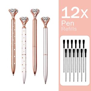 12 PCS Diamond Pen With Big Crystal Bling Metal Ballpoint Pen, Office Supplies And School, Rose Gold/White Rose Polka Dot/Silver/Rose Gold With White Polka Dots, Includes 12 Pen Refills