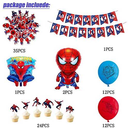 Spiderman Party Decorations Favors Birthday– Spiderman Happy Birthday Banner, Foil Latex Balloons, Cupcake Toppers, Stickers Superhero Birthday Party Supplies