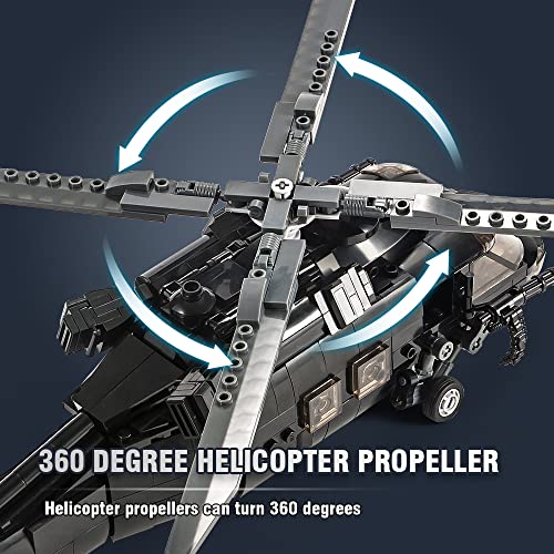 DAHONPA UH-60 Helicopter Black Hawk Medium Utility Military Army Airplane Building Bricks Set with Figure, 700 Pieces Air-Force Build Blocks Toy, Gift for Kid and Adult