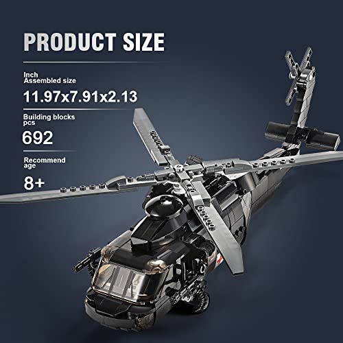 DAHONPA UH-60 Helicopter Black Hawk Medium Utility Military Army Airplane Building Bricks Set with Figure, 700 Pieces Air-Force Build Blocks Toy, Gift for Kid and Adult