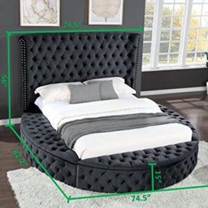 Upholstered Platform Bed with Bluetooth Speaker and Storage Box, Queen Size Platform Bed Frame with Tufted Headboard and Nail Head and Wood Slat Support Mattress Foundation, 500Lbs Capacity, Black