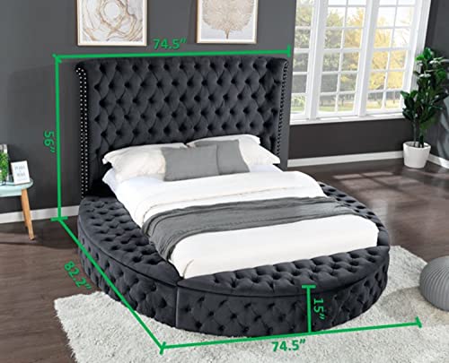 Upholstered Platform Bed with Bluetooth Speaker and Storage Box, Queen Size Platform Bed Frame with Tufted Headboard and Nail Head and Wood Slat Support Mattress Foundation, 500Lbs Capacity, Black