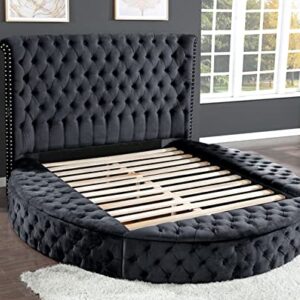 Upholstered Platform Bed with Bluetooth Speaker and Storage Box, Queen Size Platform Bed Frame with Tufted Headboard and Nail Head and Wood Slat Support Mattress Foundation, 500Lbs Capacity, Black