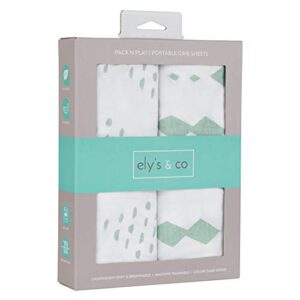 ely's & co. pack n play fitted playard sheets - breathable 100% jersey knit cotton - unisex mini crib mattress cover - grey sage diamond - 2 pack set
