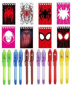 jiaoohoo spider hero party favors | set of 12 invisible ink pen and mini notepads | goodie bag stuffers for superhero game party, gifts, classroom prizes