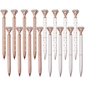 joancÉe 16 pcs diamond pen with big crystal bling metal ballpoint pen, office supplies and school, rose gold/white rose polka dot/silver/rose gold with white polka dots, includes 16 pen refills