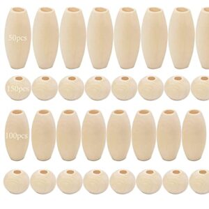 300pcs wooden beads for crafts natural oval round wooden spacer beads assorted unfinished wood beads loose beads for home decor farmhouse decoration garland diy handmade bracelet jewelry making