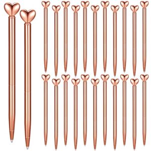 24 pcs heart shaped pens retractable metal cute heart pens 1.0 mm black ink ballpoint decorative pens engagement gifts for women school office wedding bridal shower valentine's day(rose gold)