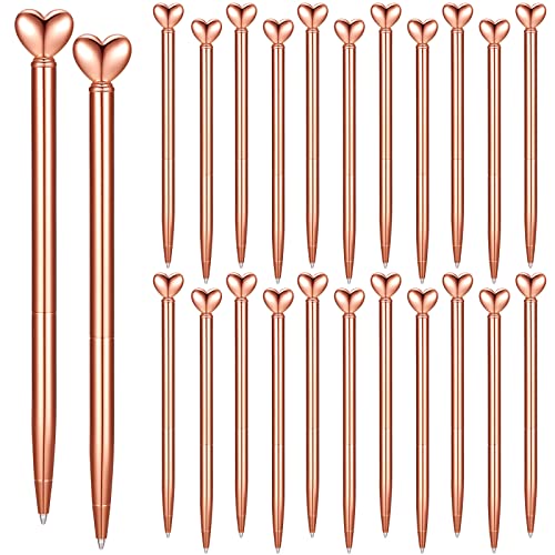 24 Pcs Heart Shaped Pens Retractable Metal Cute Heart Pens 1.0 mm Black Ink Ballpoint Decorative Pens Engagement Gifts for Women School Office Wedding Bridal Shower Valentine's Day(Rose Gold)