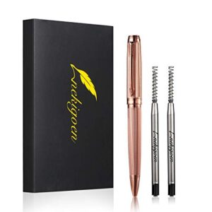 nekigoen ballpoint pen with gift box for men women,luxury stainless steel retractable pen executive home office use, and 2 extra refills black ink 1.0mm b2 (rose gold)
